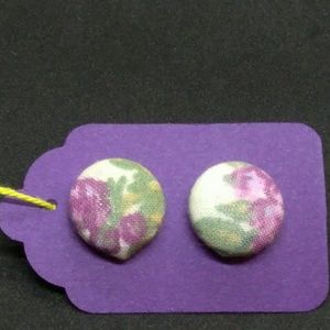 Purple Flower Button Stud Handmade Earrings
